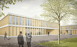 Perspektive des geplanten Hörsaalgebäudes © Bez + Kock Architekten Generalplaner GmbH, Stuttgart