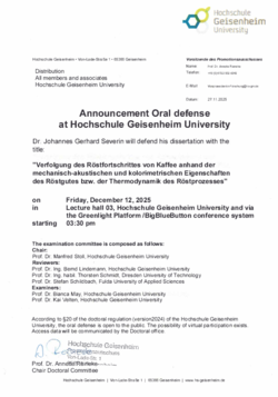 Announcement Oral Defense Dr. Johannes Gerhard Severin 
