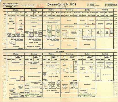 Stundenplan von 1934