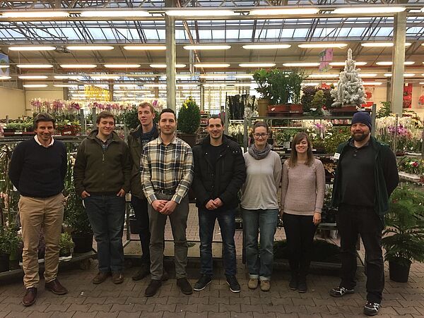 v.l.: Ronny Böhm (Landgard), Christian Zähringer, Benedikt Klein, Jakob Kreis, Robert Steinau, Isabelle Winkler, Jana Schorz, Daniel Ulber (Landgard)