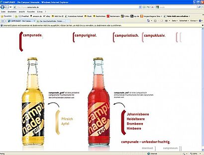 Homepage mit den Flaschen