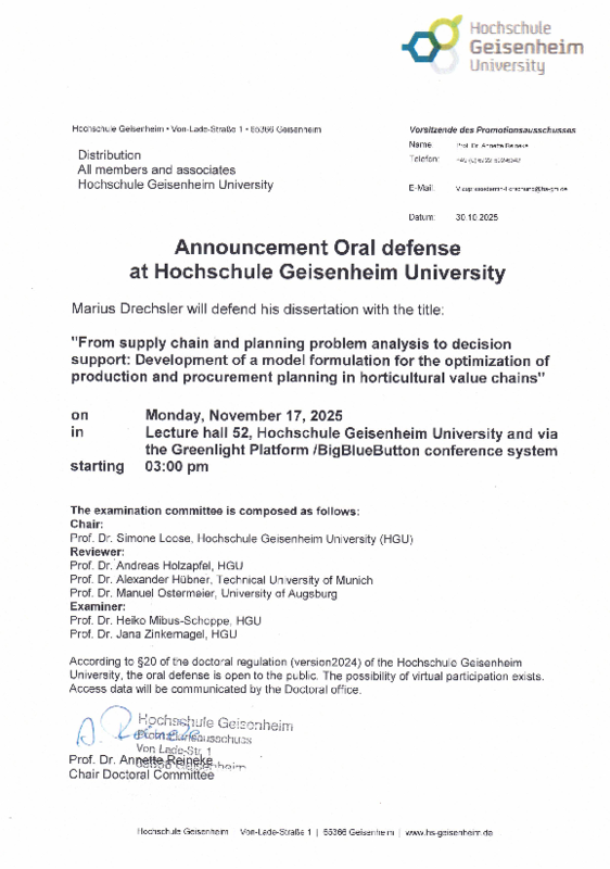 Announcement Oral Defense Marius Drechsler