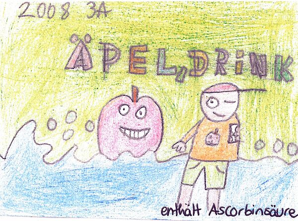 Zeichnung eines Kindes mit einem Apfel darauf