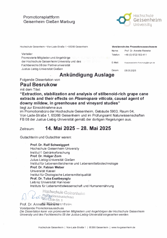 Ankuendigung Auslage Dissertation P. Besrukow
