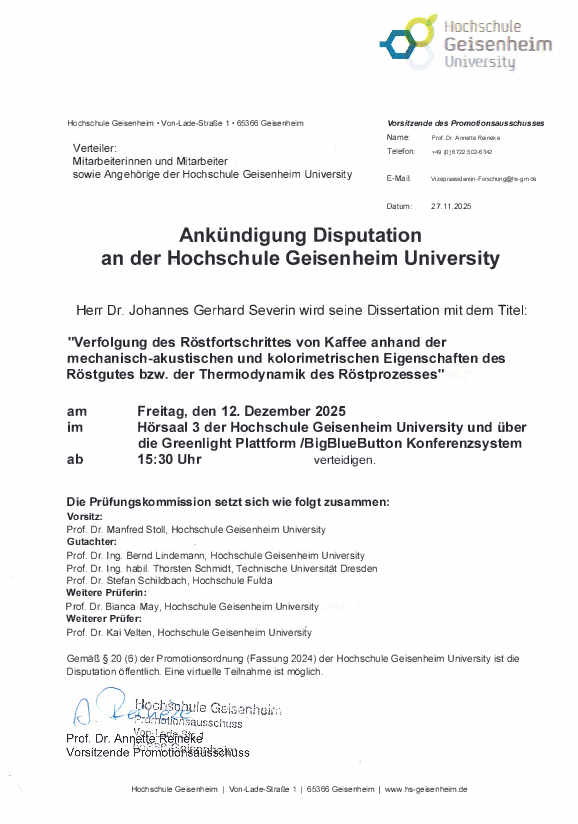 Ankündigung Disputation Dr. Johannes Gerhard Severin