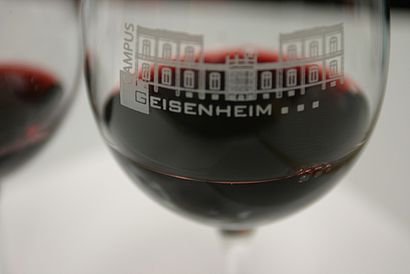 Weinglas mit Rotwein gefüllt