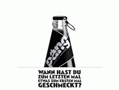 Flaschenkopf und Slogan 