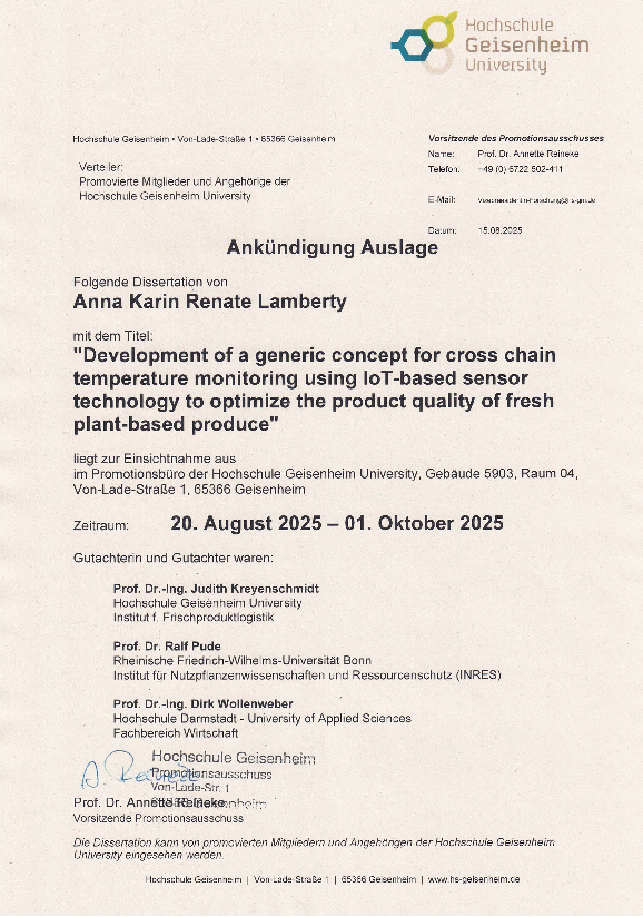 Ankündigung Auslage Dissertation A. Lamberty