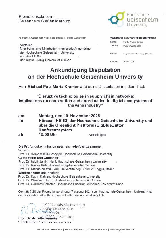 Ankuendigung Disputation M. Kramer