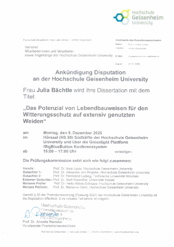 Ankündigung Disputation Julia Bächtle